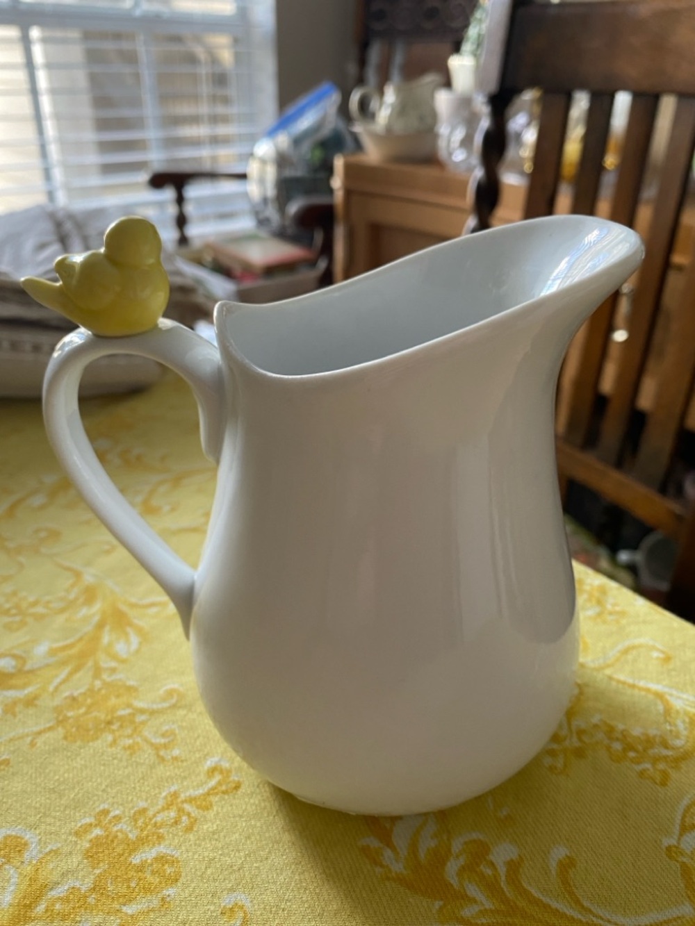 BIA Cordon Bleu Vintage White Pitcher w/Yellow bird. EC. So Cute. 5”tall,4-5 oz.